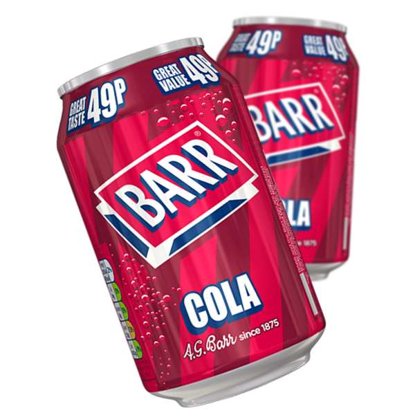 Two red Barr Cola cans